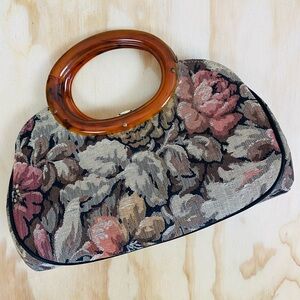 Vintage Kadin Rose Floral Tapestry Purse Handbag USA Made